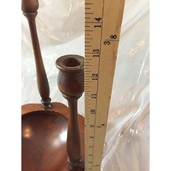 Wooden 3 Taper Candlestick Candle Holder Handmade Octagon Base Round Bowl Center - Picture 5 of 12